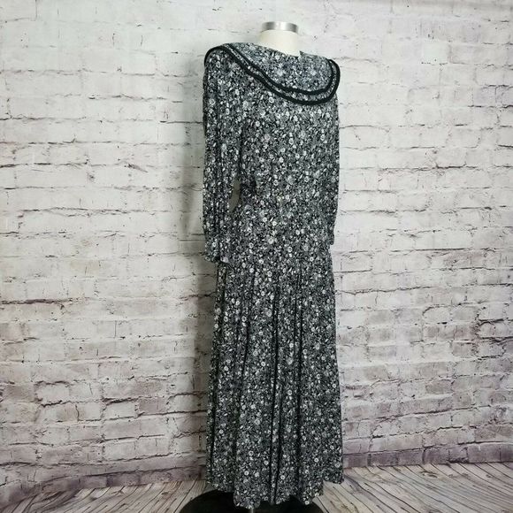 VTG 80s Nancy Johnson Black White Floral Print - Picture 6 of 9